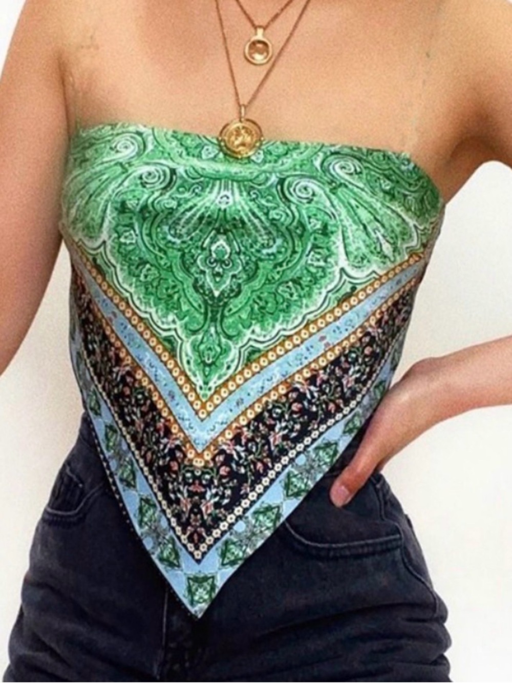 Green Paisley Strapless Bandana Camisole Top
